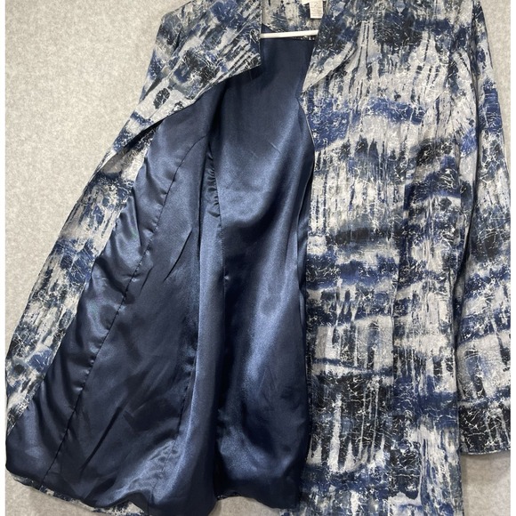 Chicos Jacket Women Sz‎ 2 US 12 Blue Silver One Hook Closure Shoulder Pads Lined - Picture 11 of 11